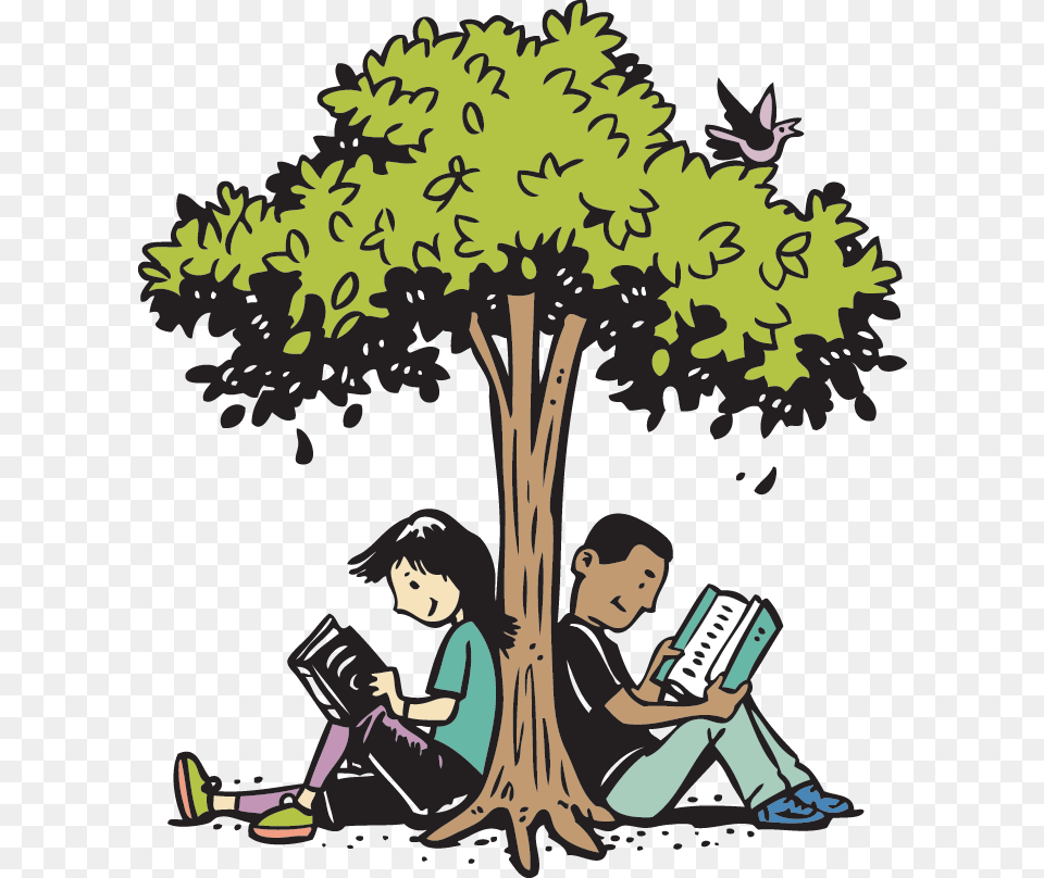 Kids Reading Under A Tree, Person, Book, Publication, Plant Png
