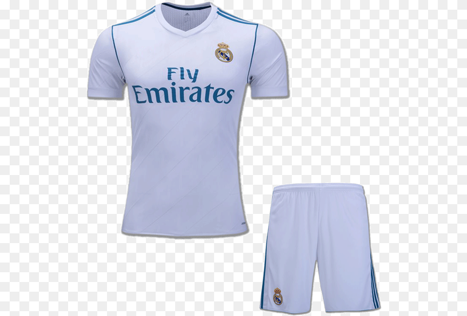 Kids Real Madrid Football Jersey And Shorts Home 17 Real Madrid Football Jersey, Clothing, Shirt, T-shirt Free Png Download