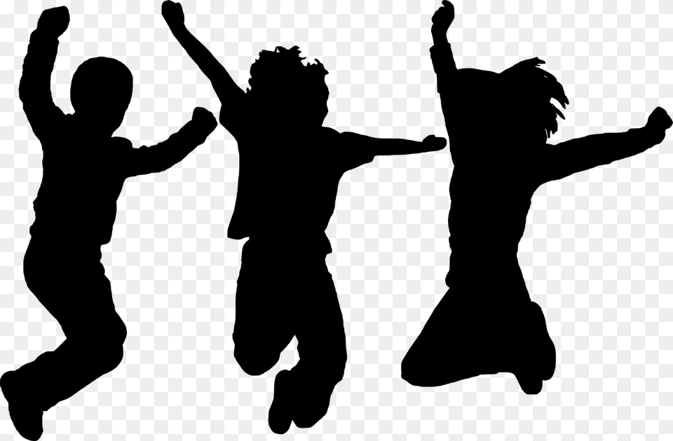 Kids Silhouette Excited Kids Silhouette, Gray Free Png Download