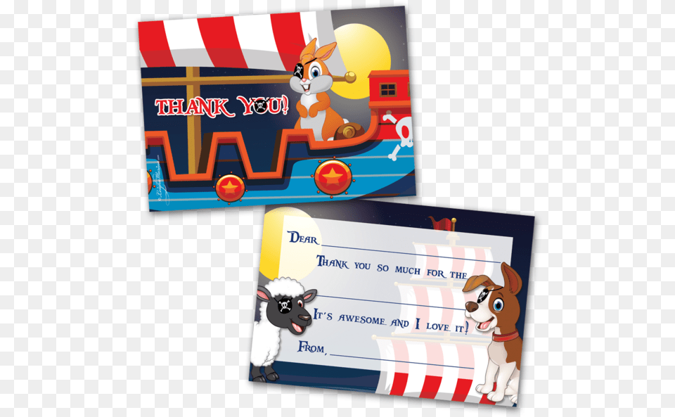 Kids Thank You Cards Animal Pirates Themed And 10 Cartoon, Text, Scoreboard Free Png Download