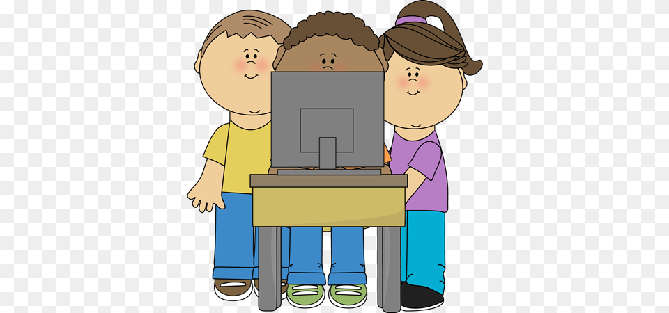 Kids Using School Computer Clip Art School School, Table, Furniture, Desk, Electronics Free Png Download