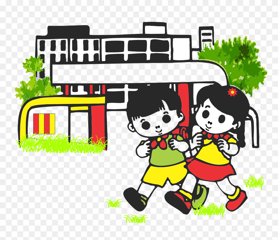 Kids Walking To School Clipart, Bus Stop, Outdoors, Baby, Person Free Png Download