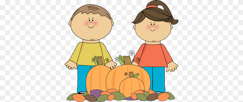 Kids With Fall Pumpkins Clip Art, Food, Plant, Produce, Pumpkin Png Image