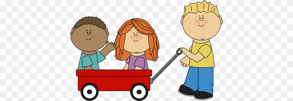 Kids With Wagon Clip Art Pulling A Wagon Clipart, Vehicle, Transportation, Person, Baby Free Png Download