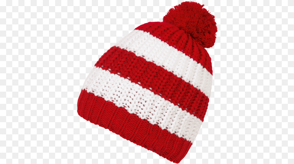 Kids Wollie Stripes Red And White Striped Bobble Hat, Beanie, Cap, Clothing Png