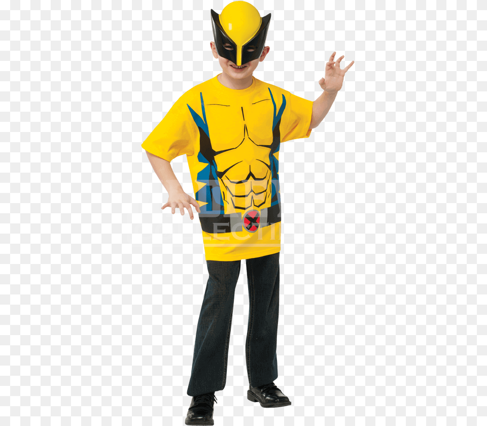 Kids Wolverine Costume Top And Mask Marvel Wolverine Tshirt For A Child, T-shirt, Clothing, Hardhat, Helmet Free Png