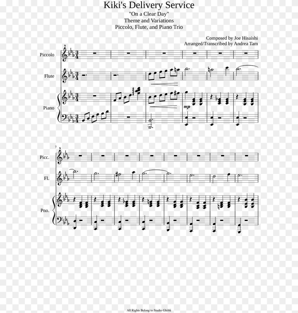 Kiki S Delivery Service For Piccolo Flute And Piano Release Me Piano Notes, Gray Free Png