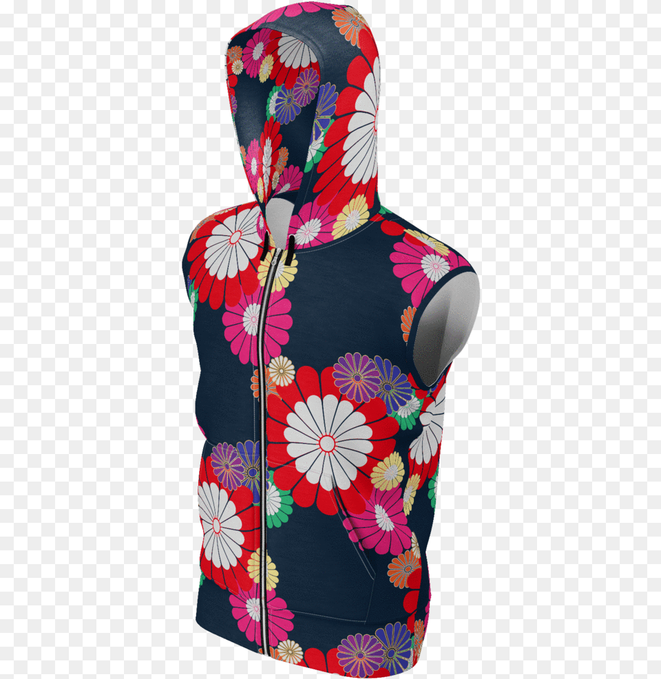 Kiku Floral Pattern Equil Sleeveless Hoodie Equil, Vest, Clothing, Hood, Lifejacket Png