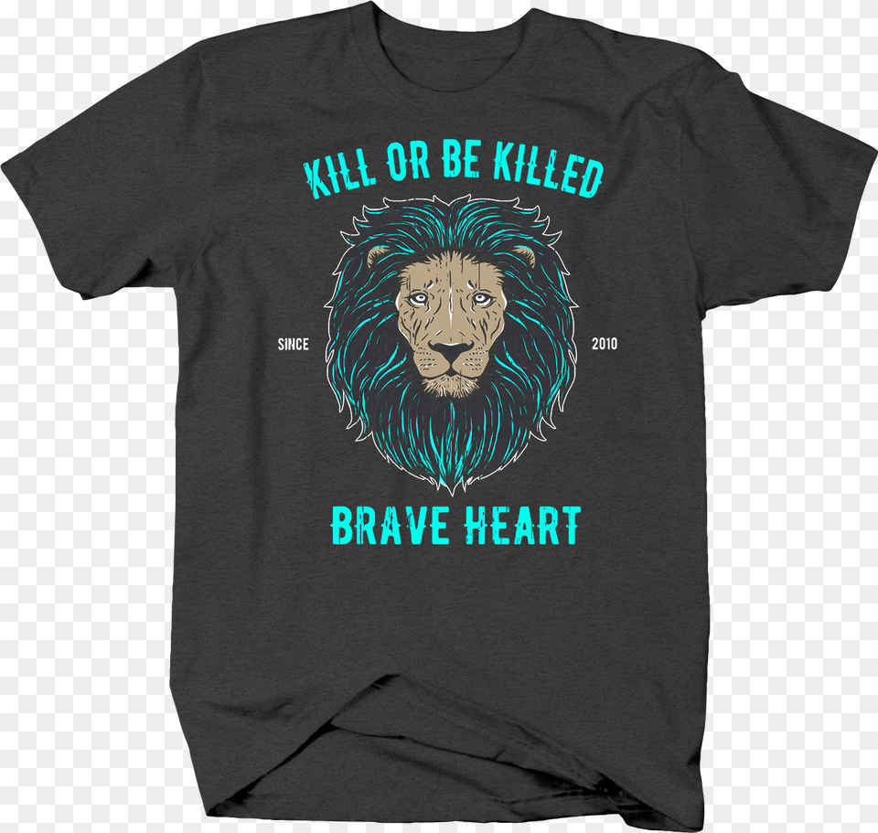 Kill Or Be Killed With Lion Head Braveheart American San Francisco Bridge T Shirt Men, Animal, Clothing, Mammal, T-shirt Png Image