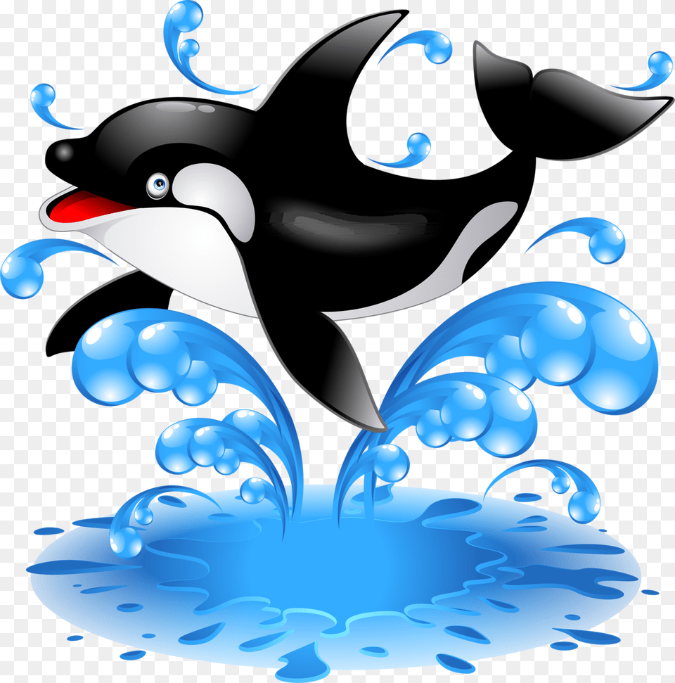 Killer Whale Cartoon Dolphin Jumping, Art, Graphics, Water, Animal Png Image