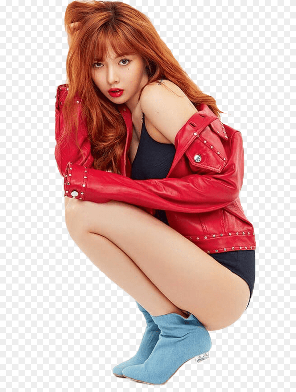 Kim Hyuna Photoshoot Red Hair Download Hyuna Elle, Clothing, Coat, Jacket, Adult Png