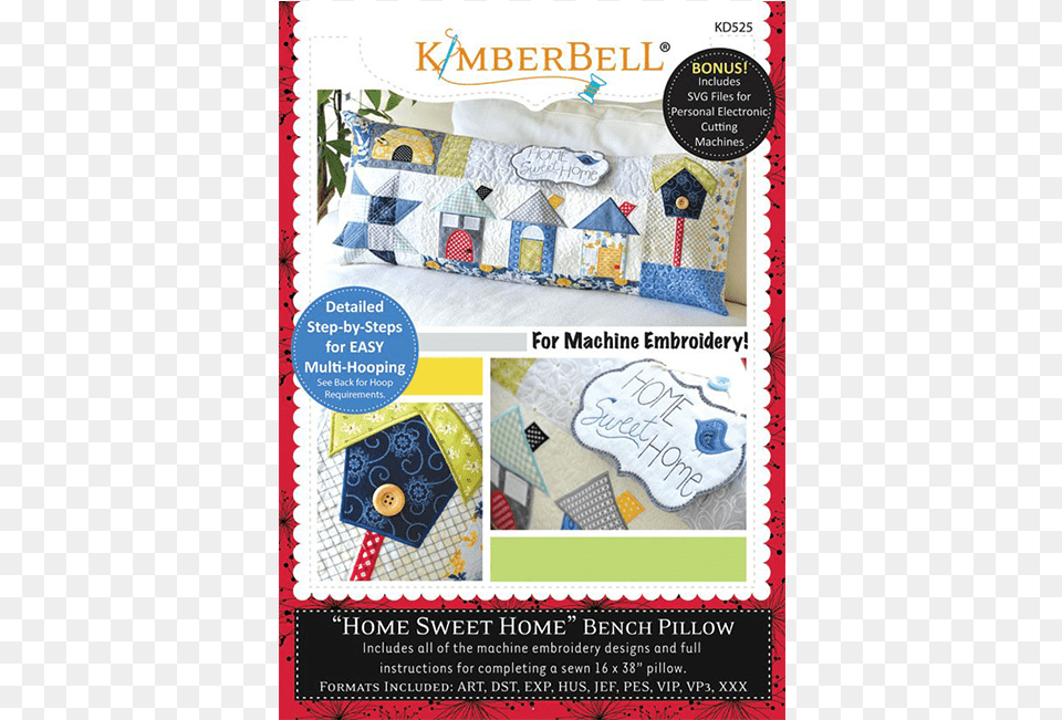 Kimberbell Designs Home Sweet Home Kimberbell Home Sweet Home Bench Pillow Machine Embroidery, Quilt, Patchwork, Diaper Free Transparent Png