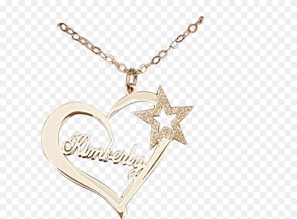 Kimberly Yellow Gold Heart Name Necklace With Sparkling Locket, Accessories, Jewelry, Pendant, Symbol Png