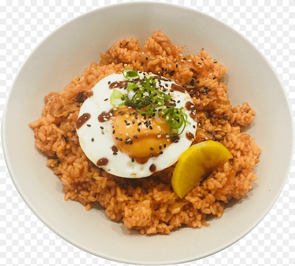 Kimchi Fried Rice With Egg Poached Egg, Plate, Food, Food Presentation, Fried Egg Png Image