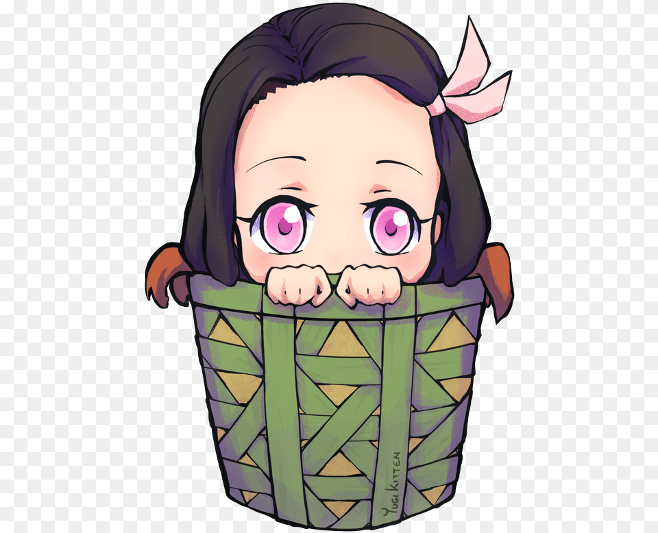 Kimetsunoyaiba Demonslayer Nezuko Tanjiro Zenitsu Nezuko In Basket Chibi, Baby, Person, Face, Head Free Png