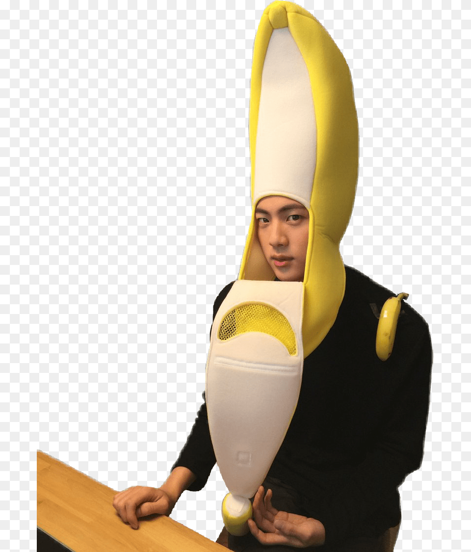 Kimseokjin Jin Banana Bts Jin In A Banana Suit, Plant, Person, Produce, Hand Free Png