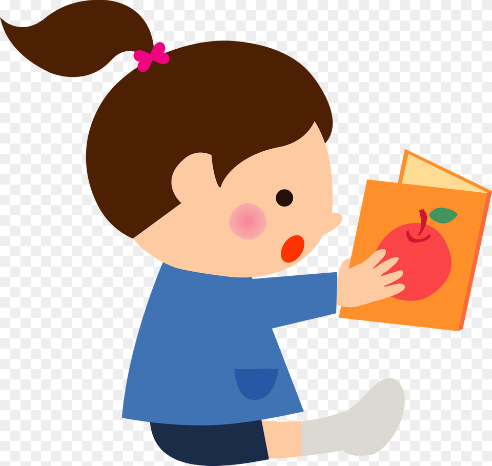 Kindergarten Girl Clipart, Person, Reading, Baby Png