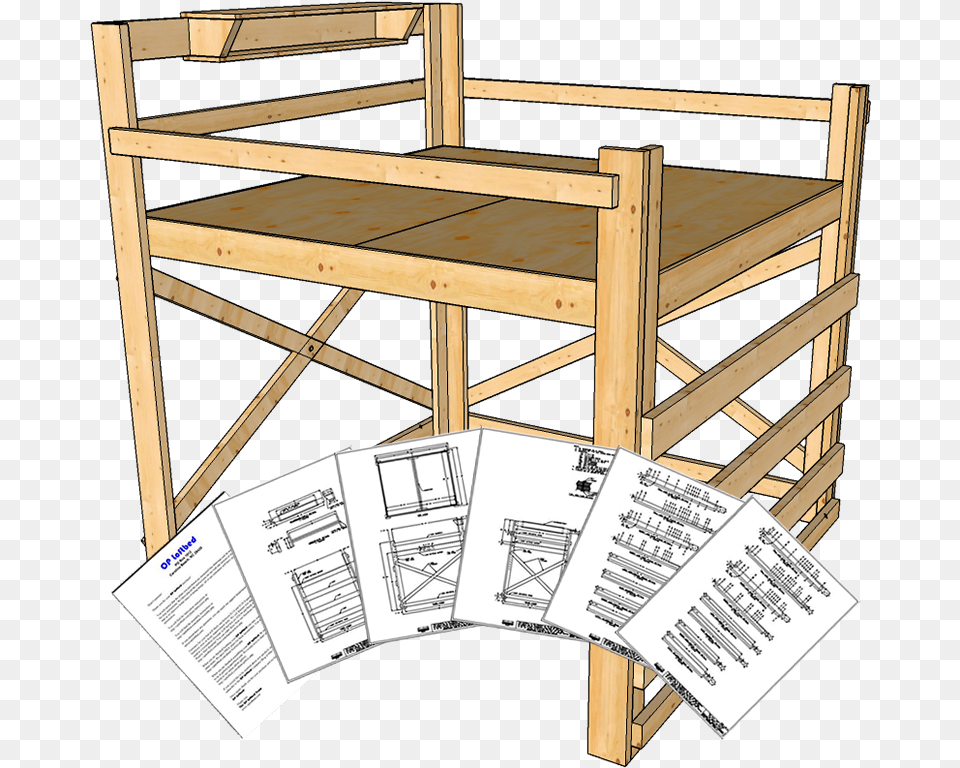 King Size Loft Bed Plans Tall Height, Plywood, Wood, Furniture, Bunk Bed Free Png