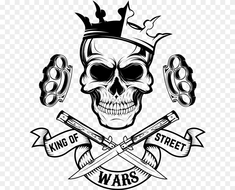 King Skull Crown Street Wars Brassknuckles Graphic Skull With Crown Drawing, Emblem, Symbol, Face, Head Png Image