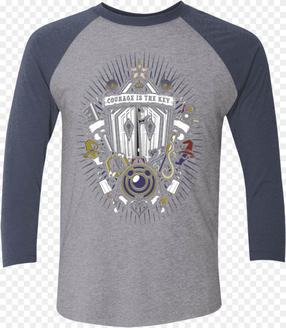 Kingdom Amp Hearts Crest Men S Triblend 34 Sleeve Long Sleeved T Shirt, Clothing, Long Sleeve, T-shirt Png Image