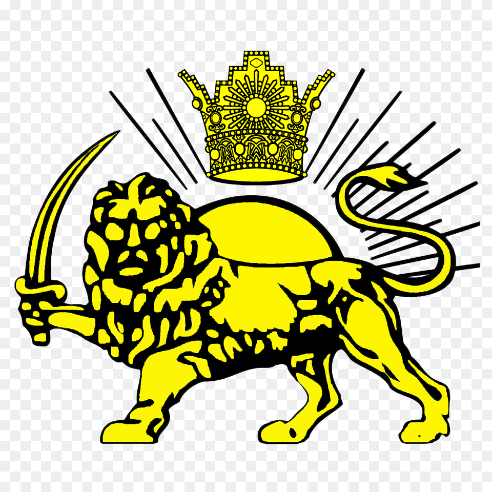 Kingdom Of Iran Symbol Lion Sun Crown With Sword Pahlavi Dynasty Clipart, Accessories, Emblem, Jewelry, Art Free Png