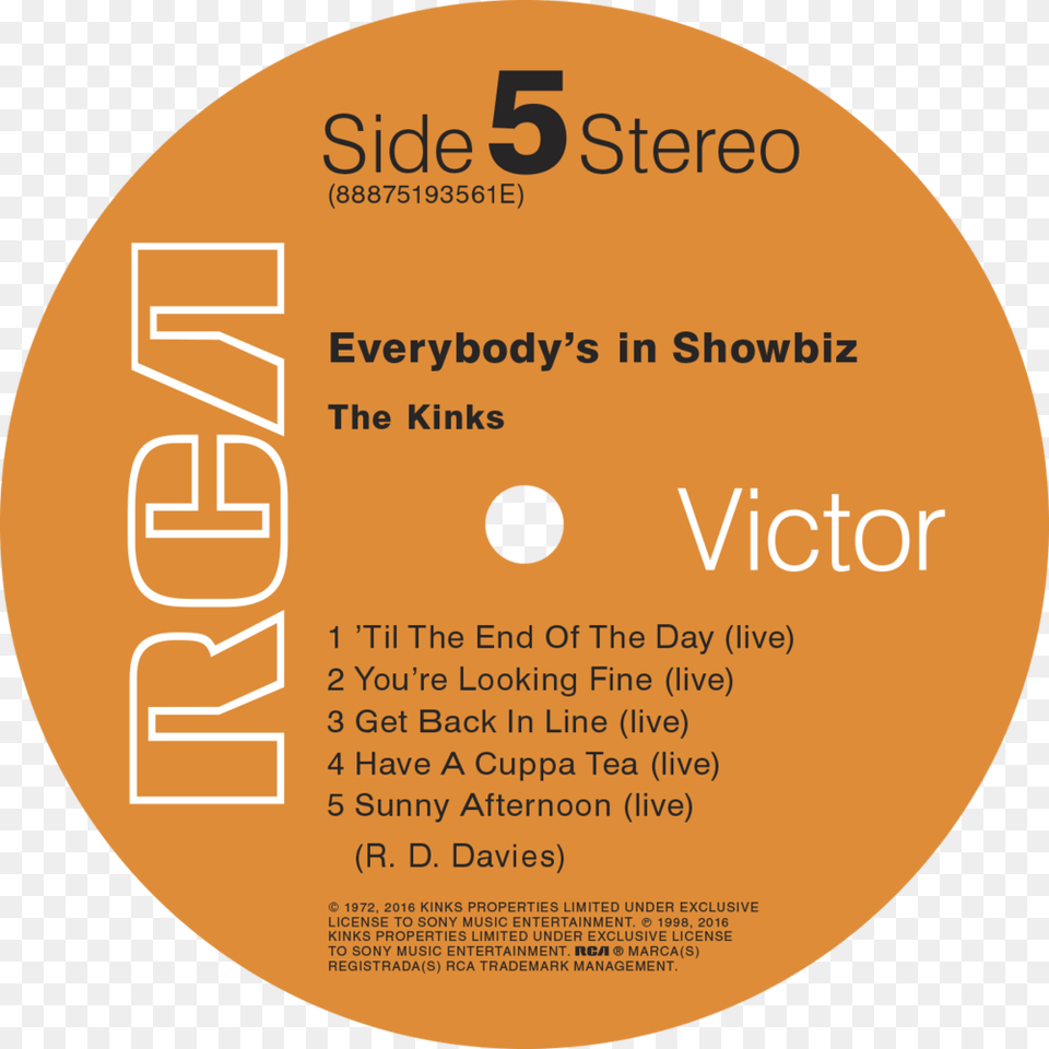 Kinks Everybody S In Show Biz Labels R5 Rca Records, Disk, Dvd Free Transparent Png