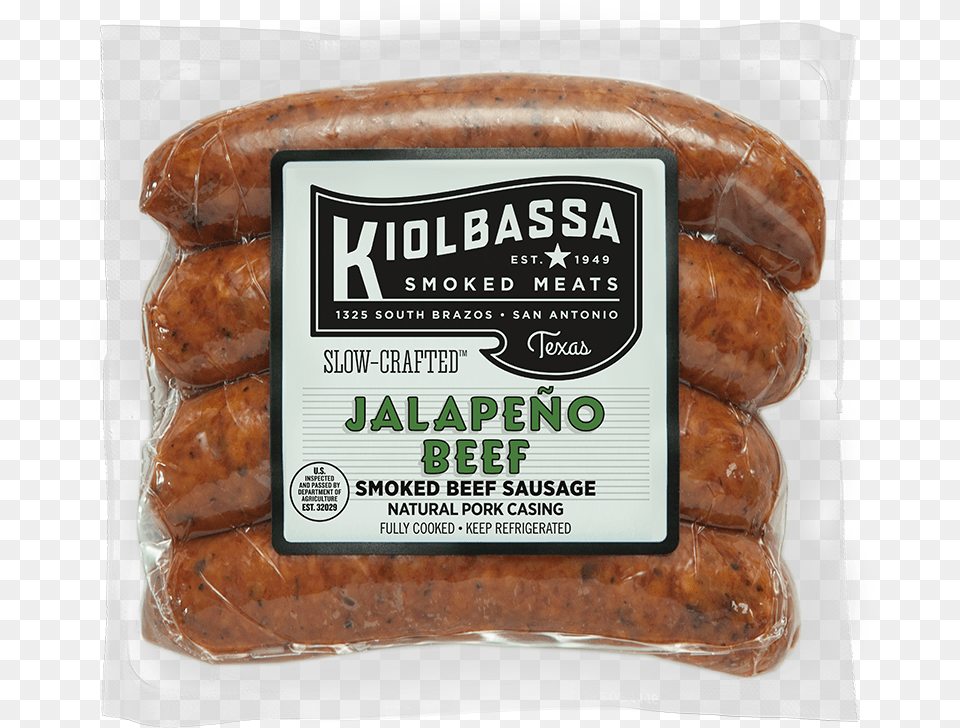 Kiolbassa Beef Smoked Sausage Jalapeno Beef Sausage, Food, Meat, Pork, Bread Png Image