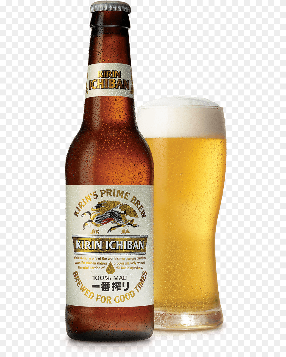 Kirin Bottle Glass Kirin Ichiban Premium Press, Alcohol, Beer, Beer Bottle, Beverage Png Image