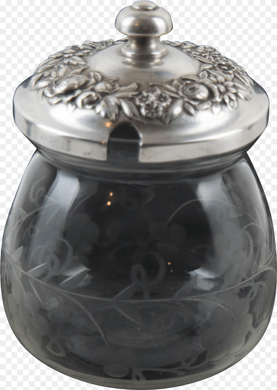 Kirk Amp Son Sterling Silver Crystal Repousse Condiment Lid, Jar, Pottery, Urn, Art Free Transparent Png