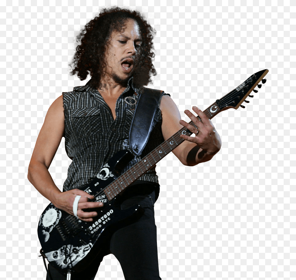 Kirk Hammett Playing Kirk Hammett Black Guitar, Musical Instrument, Adult, Man, Male Png Image