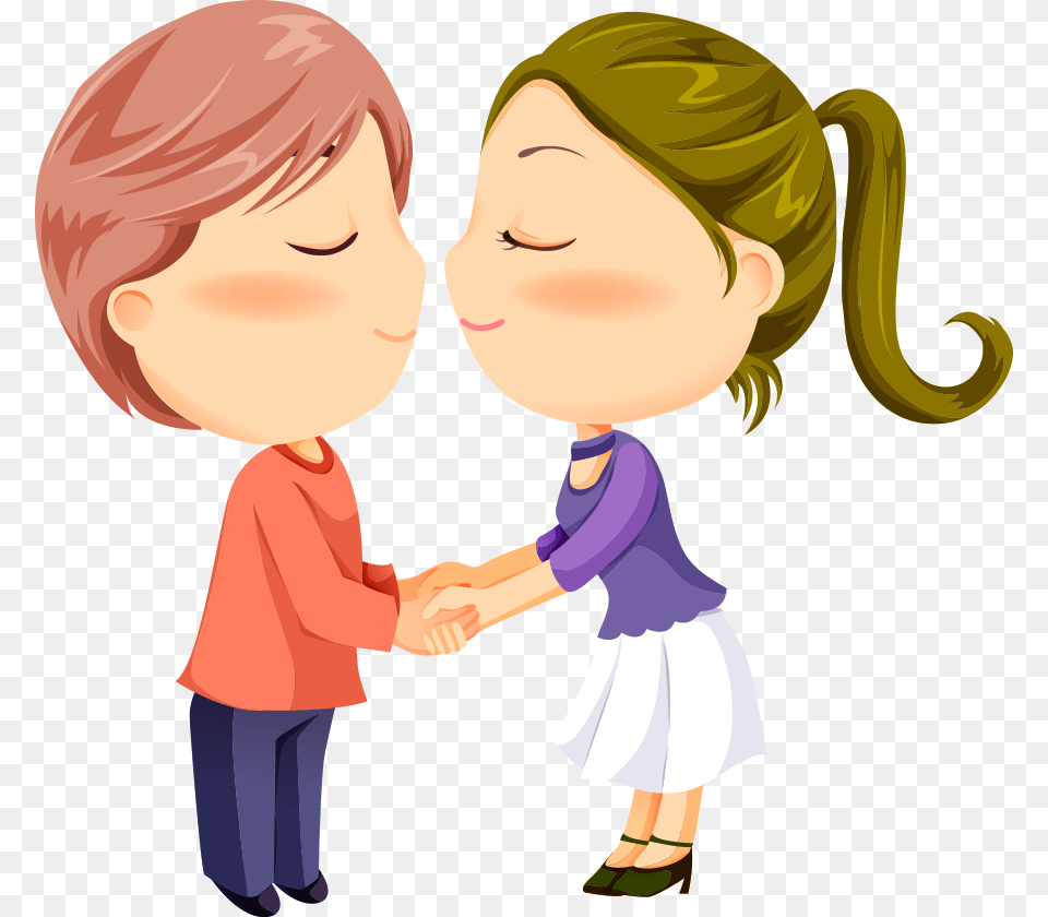 Kiss Cartoon Colored Holding Hands Couple, Body Part, Hand, Person, Adult Free Png
