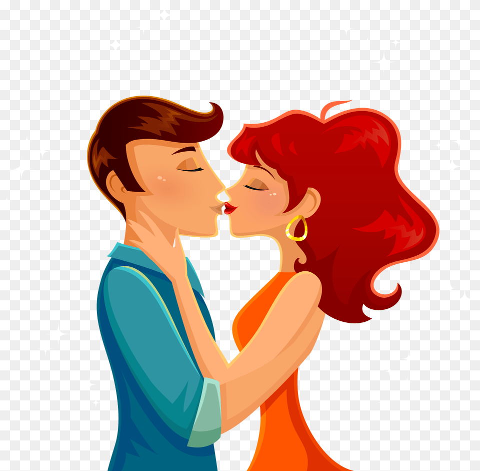 Kiss Cartoon Romance Illustration Couple Kissing Vector, Woman, Adult, Romantic, Person Free Transparent Png