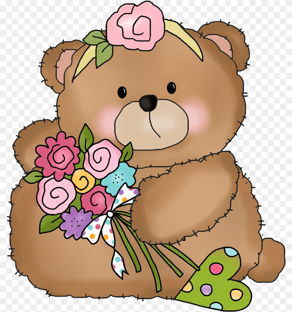 Kiss Clipart Teddy Bear Happy Birthday Teddy Bear Cartoon, Toy, Teddy Bear, Flower, Plant Free Png