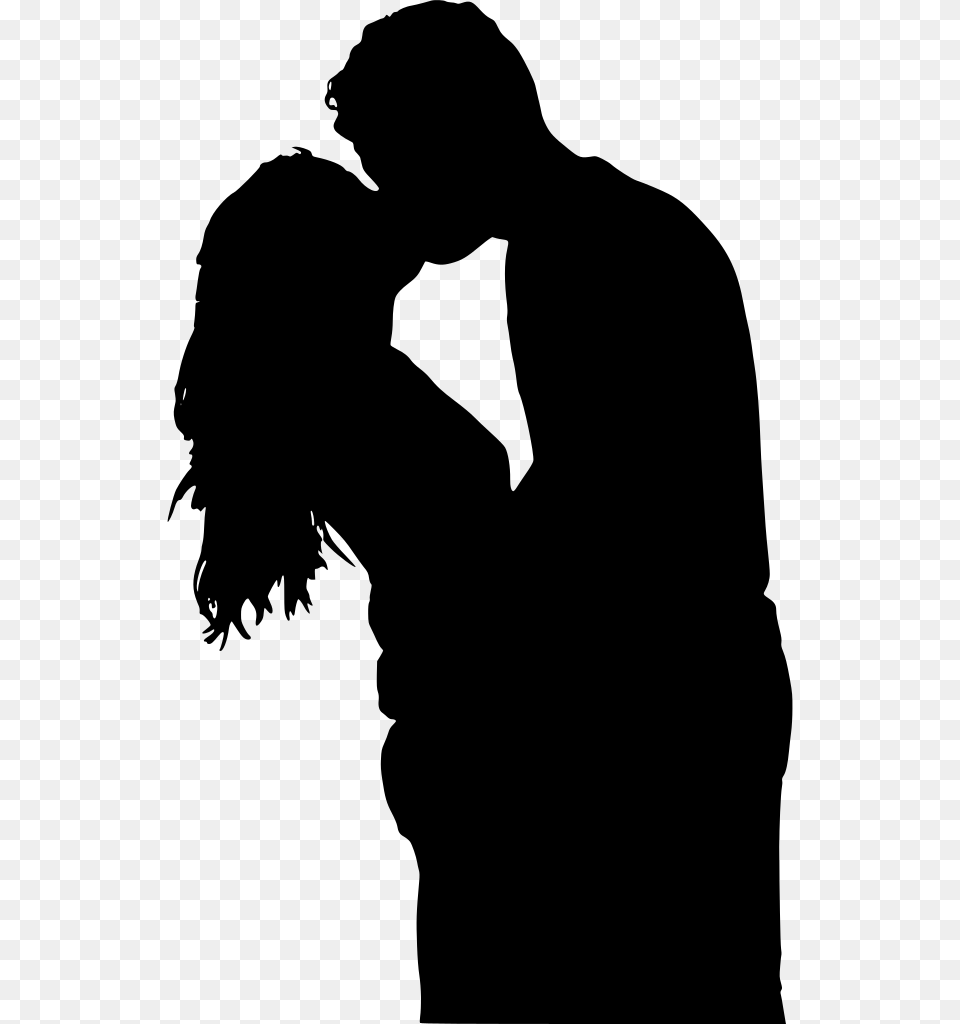 Kiss Silhouette Love Romance Watercolor Painting Silhouette Of A Couple Kissing, Gray Png Image