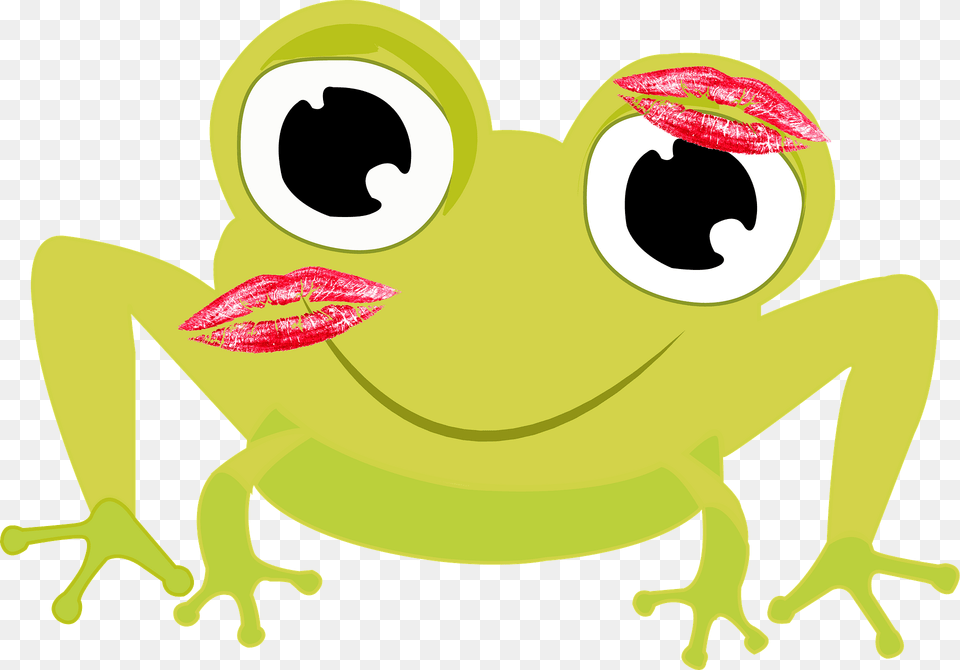 Kissed Frog Clipart, Amphibian, Animal, Cosmetics, Lipstick Free Png