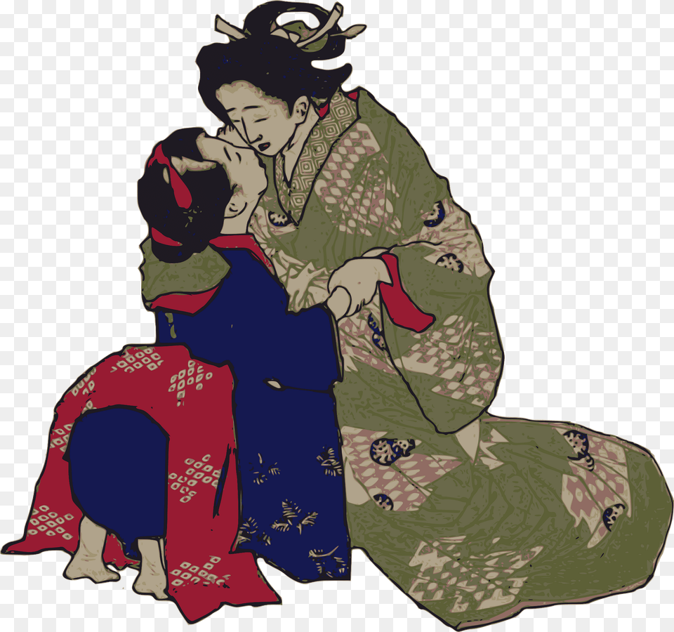 Kissing Geisha Clipart, Clothing, Gown, Formal Wear, Fashion Free Png Download