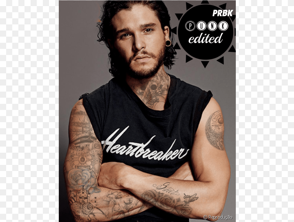 Kit Harington Ia Arrasar Muito De Jon Snow Com Esse Kit Harington, Person, Skin, Tattoo, Adult Free Png Download