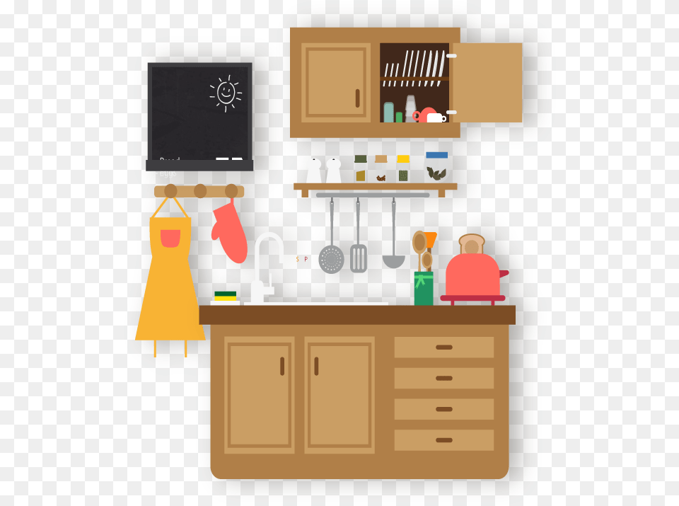 Kitchen Cabinet Illustration, Furniture, Blackboard, Indoors Png