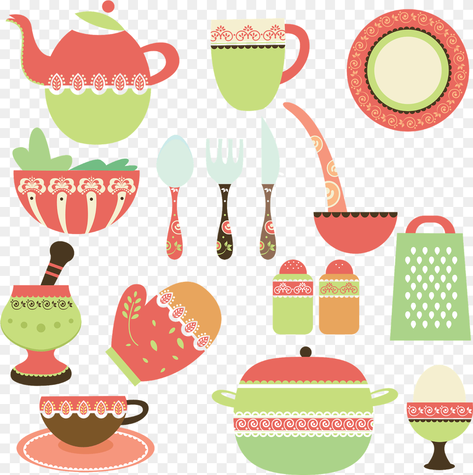 Kitchen Items Vector Download, Cutlery, Fork, Spoon, Pottery Png