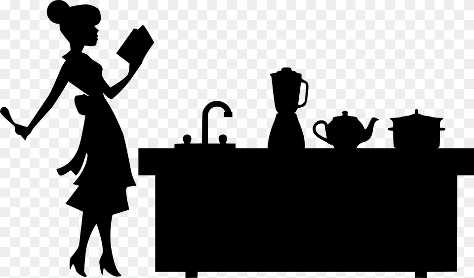 Kitchen Woman Silhouette Chef Book Lady Cooking Recipe, Gray Png Image