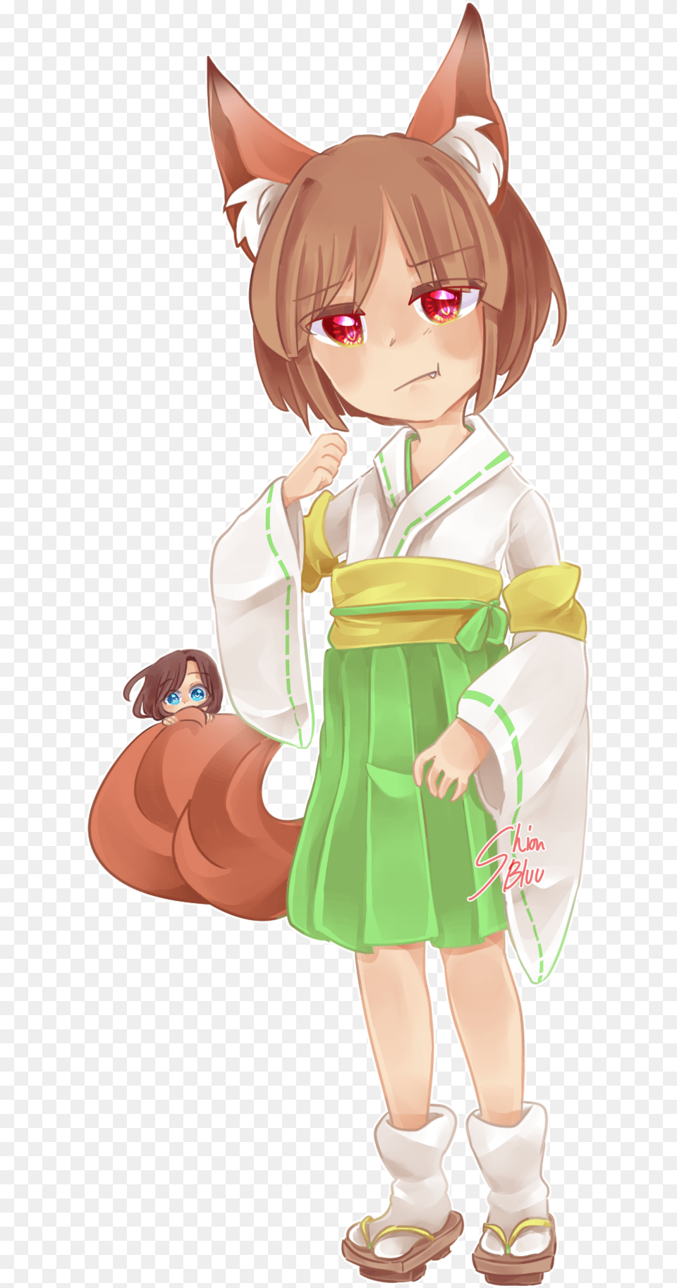 Kitsune Chara Drawn By Shionbluui Mentioned This Cartoon, Publication, Book, Comics, Person Png