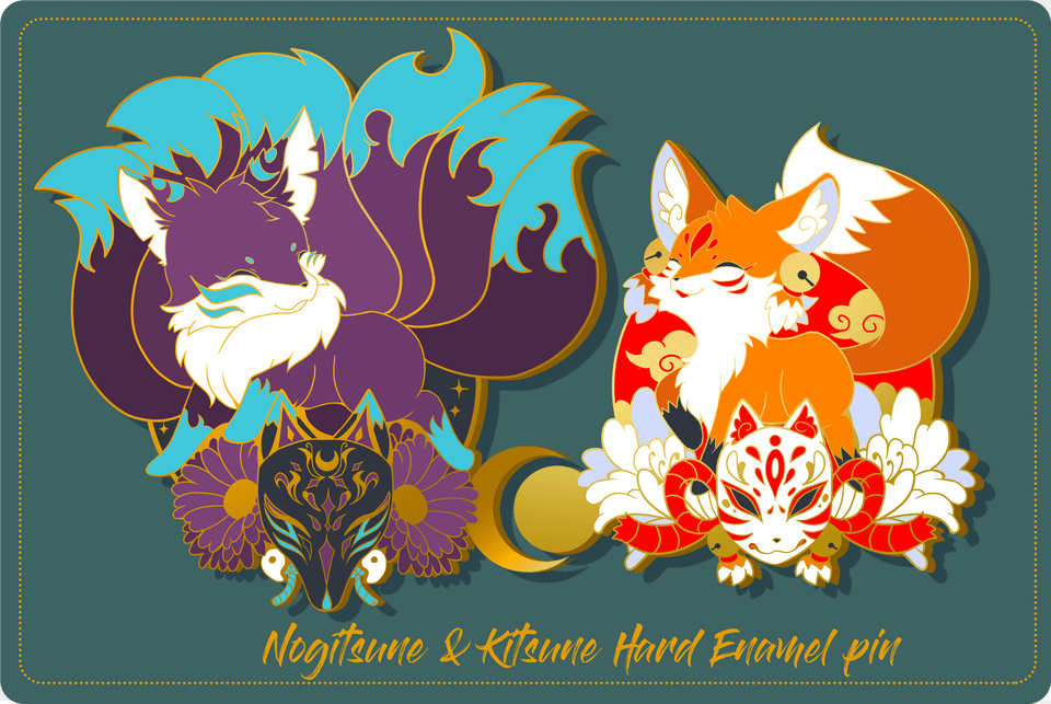 Kitsune Enamel Pin, Art, Graphics, Floral Design, Pattern Free Png Download