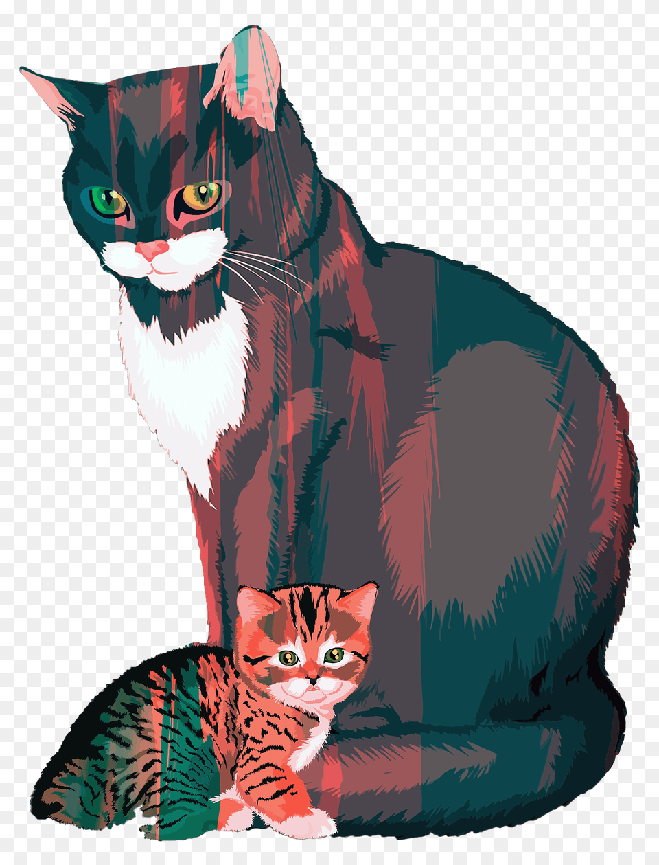 Kitten And Mother Illustration Clipart, Animal, Cat, Mammal, Manx Free Png Download
