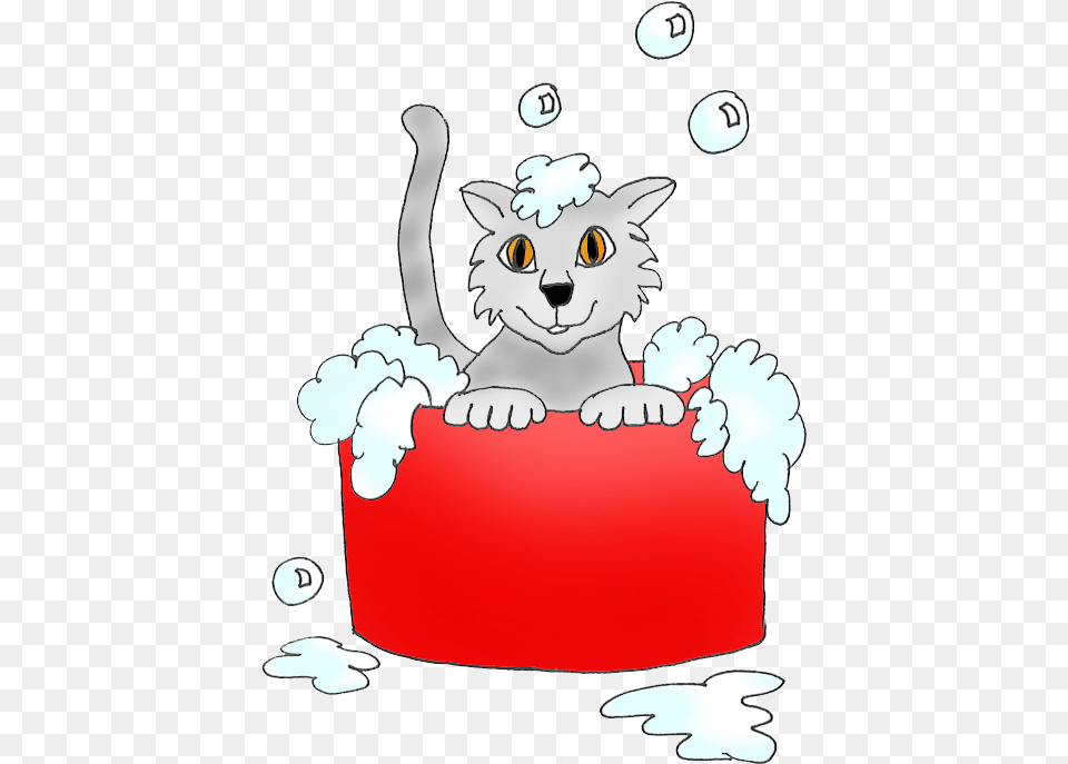 Kitten Bathing In Bathtub With Soap Cat Bath Cartoon, Birthday Cake, Cake, Cream, Dessert Png Image