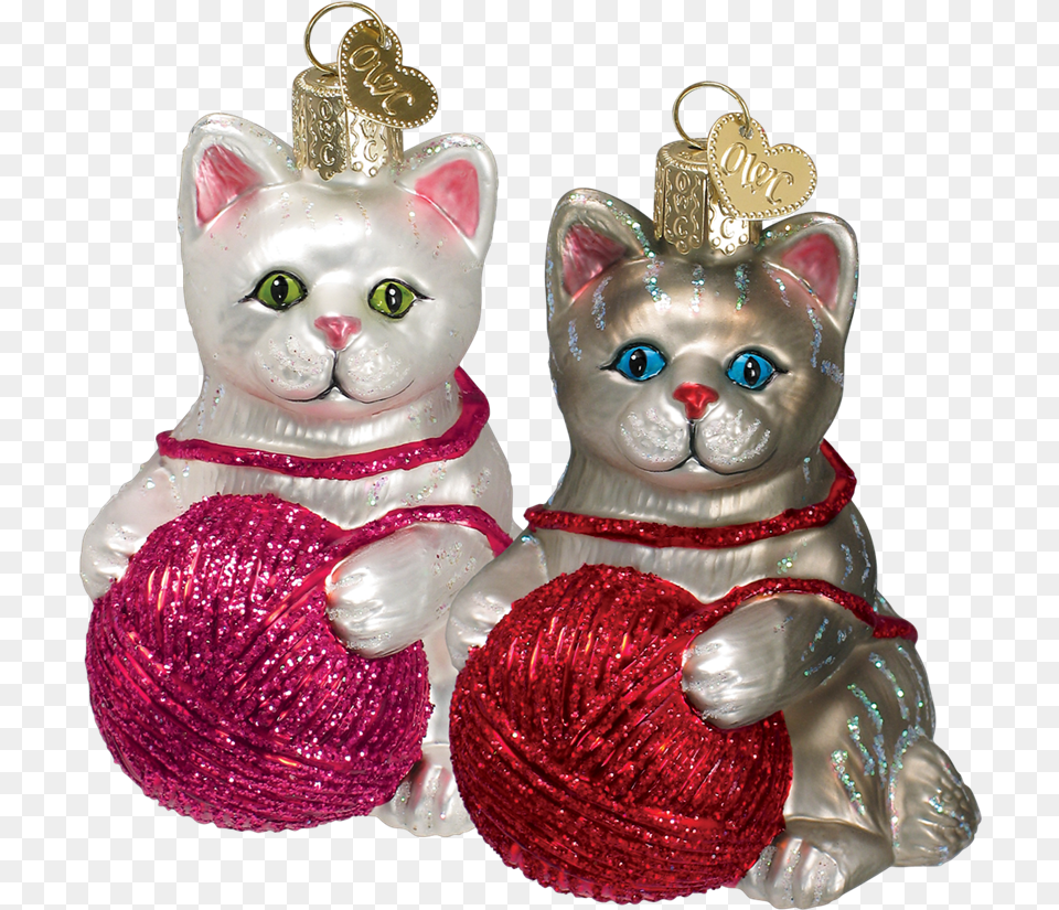 Kitten Ornaments With Ball Of Yarn Elochnie Igrushki Zhivotnie, Accessories, Animal, Cat, Pet Png Image