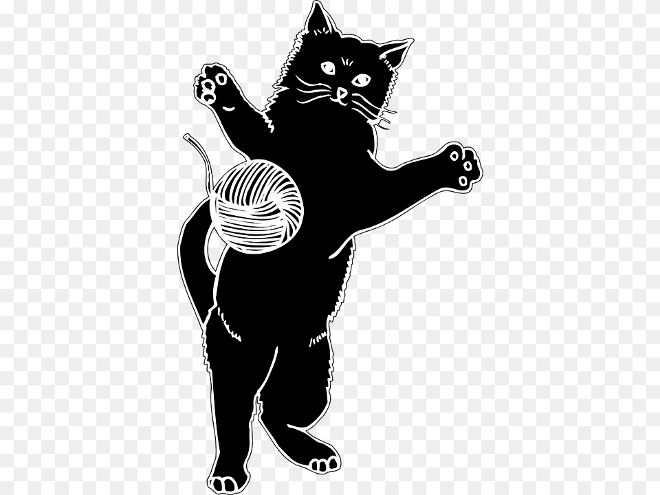 Kitten Playing With Yarn, Stencil, Animal, Cat, Mammal Png Image