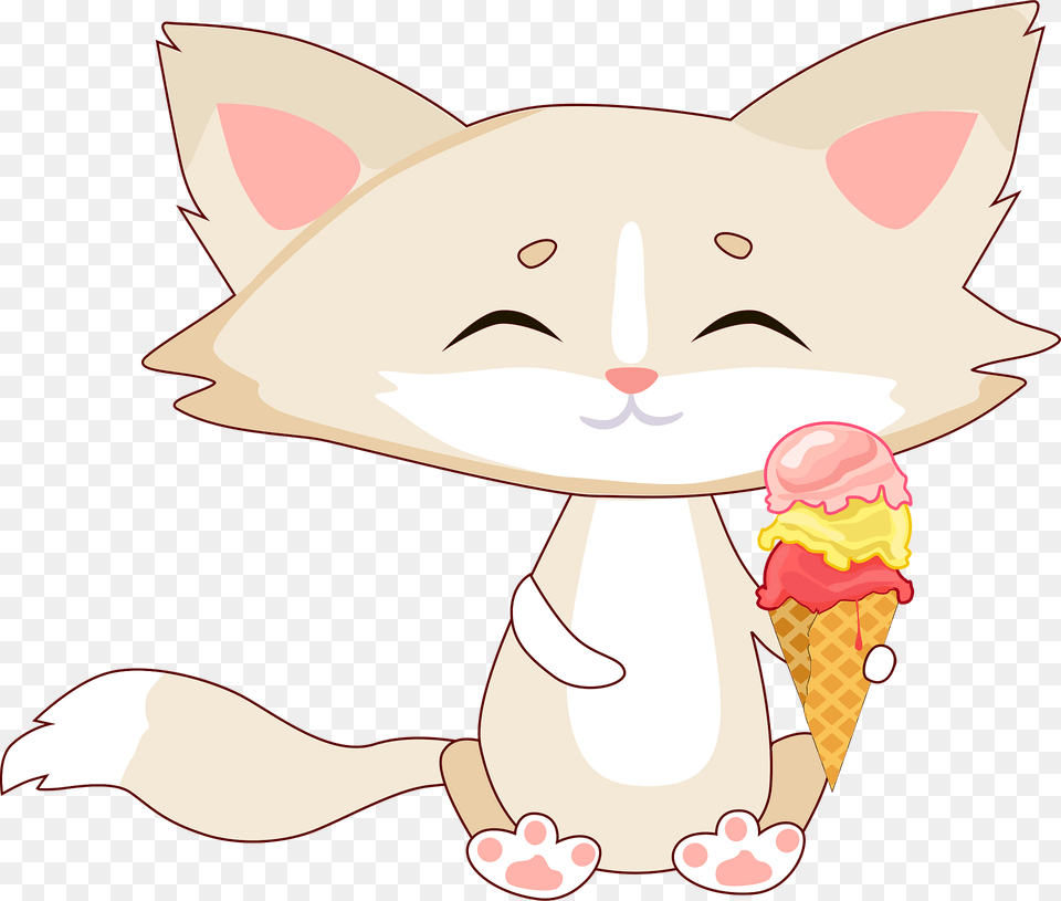 Kitty With Ice Cream Clipart, Dessert, Food, Ice Cream, Animal Free Transparent Png