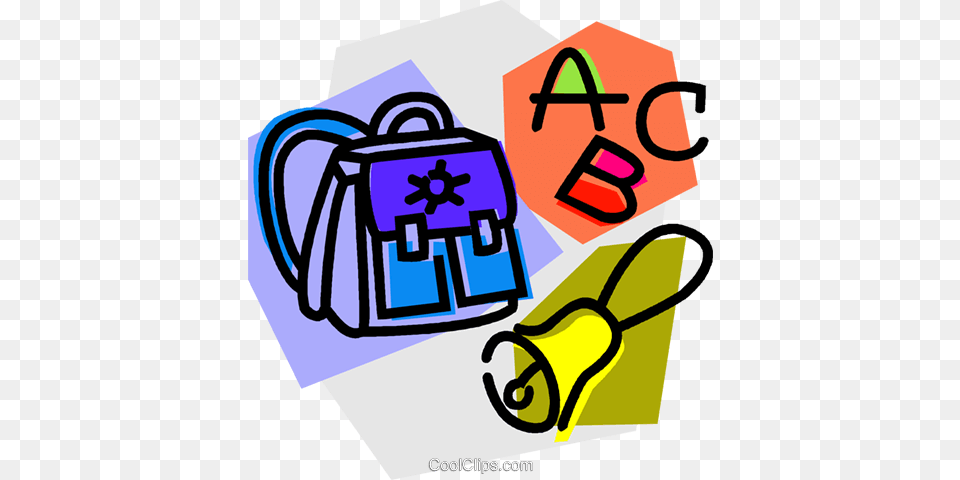 Knapsack With School Bell And Abcs Royalty Vector Clip Art, Pottery, Cookware, Pot, Bag Png Image