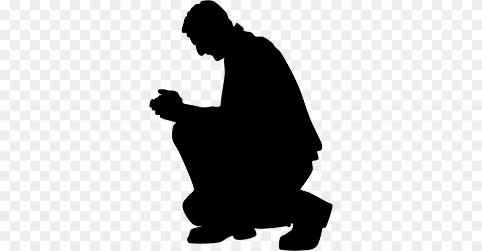 Kneeling Praying Man, Gray Free Png