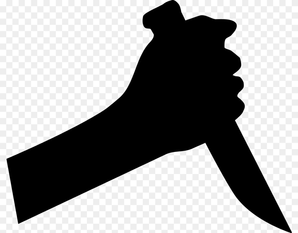 Knife Dagger Hand Stabbing Silhouette, Gray Png